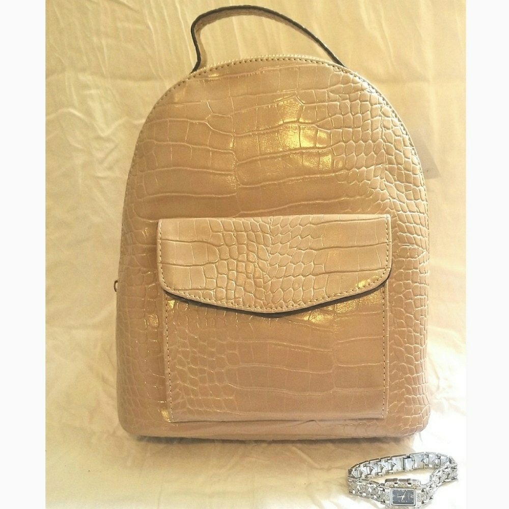 Nude Faux Snake Skin Mini Back Pack